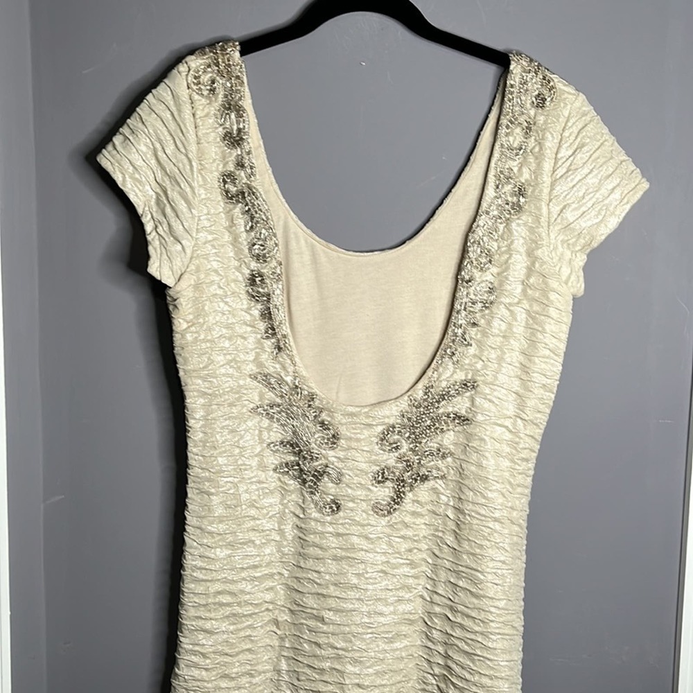 Free People Cream Textured Scoop-Back Dress with Beaded Detail
